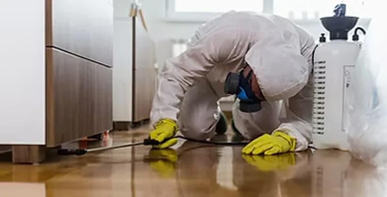 Profissional realizando sanitização de ambiente